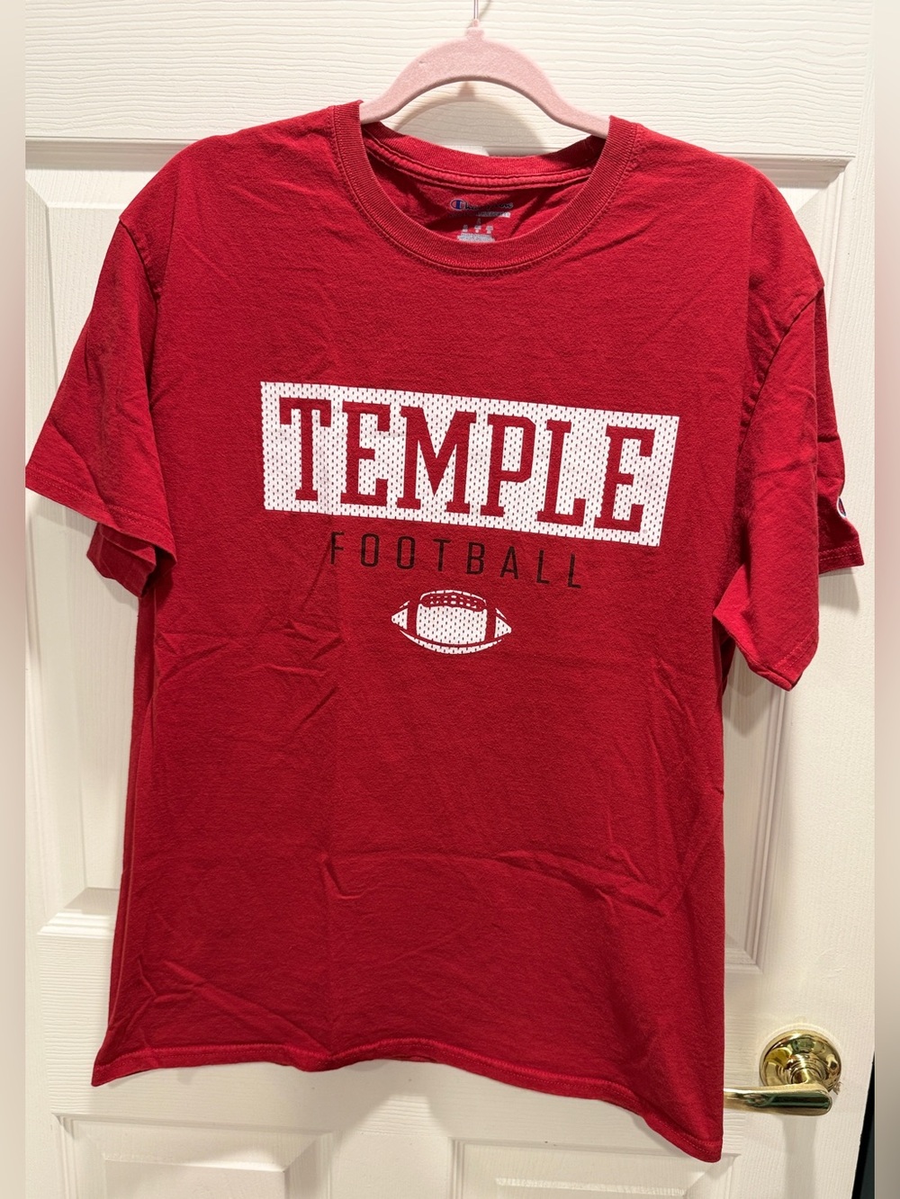 Champion Temple Football T-Shirt Men’s Large Red NCAA College Sports Graphic Tee - Picture 2 of 8
